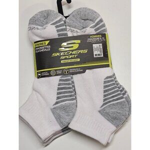 Sketchers Sport Socks Low Cut 6 Pair Mens White/Grey Stripes Shoe Size 8-12 New